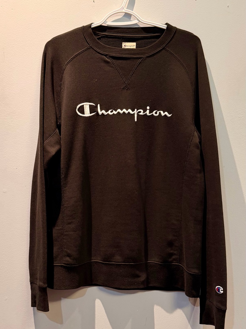 Champion Black Sweatshirt with White Script Logo